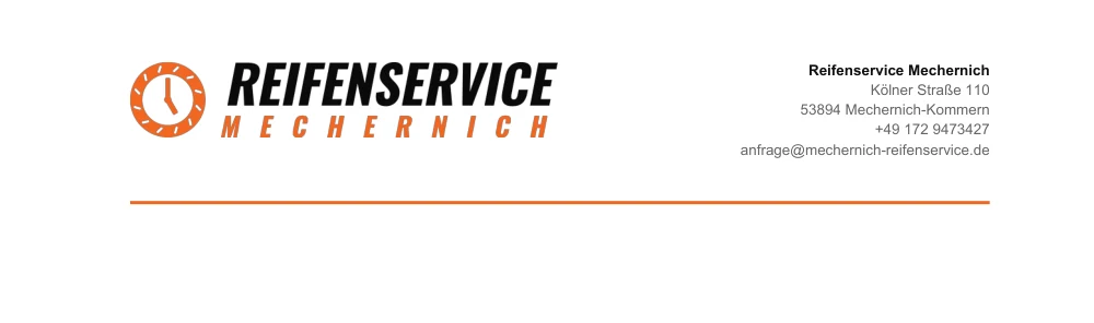 Kopf des Briefbogens: Logo links, Absenderblock rechts, darunter eine orange Linie